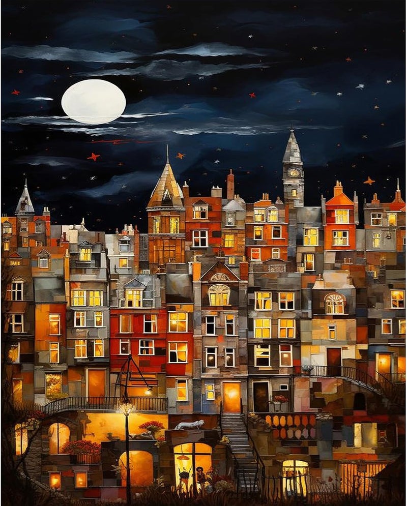 PRASIO Paint by Numbers Kit for Adults Beginner, Moonlight House Adult Paint by Number Kits, DIY Acrylic Paint by Numbers Kit for Adults Canvas for Home Decor Gift 16x20 Inch - Image 1